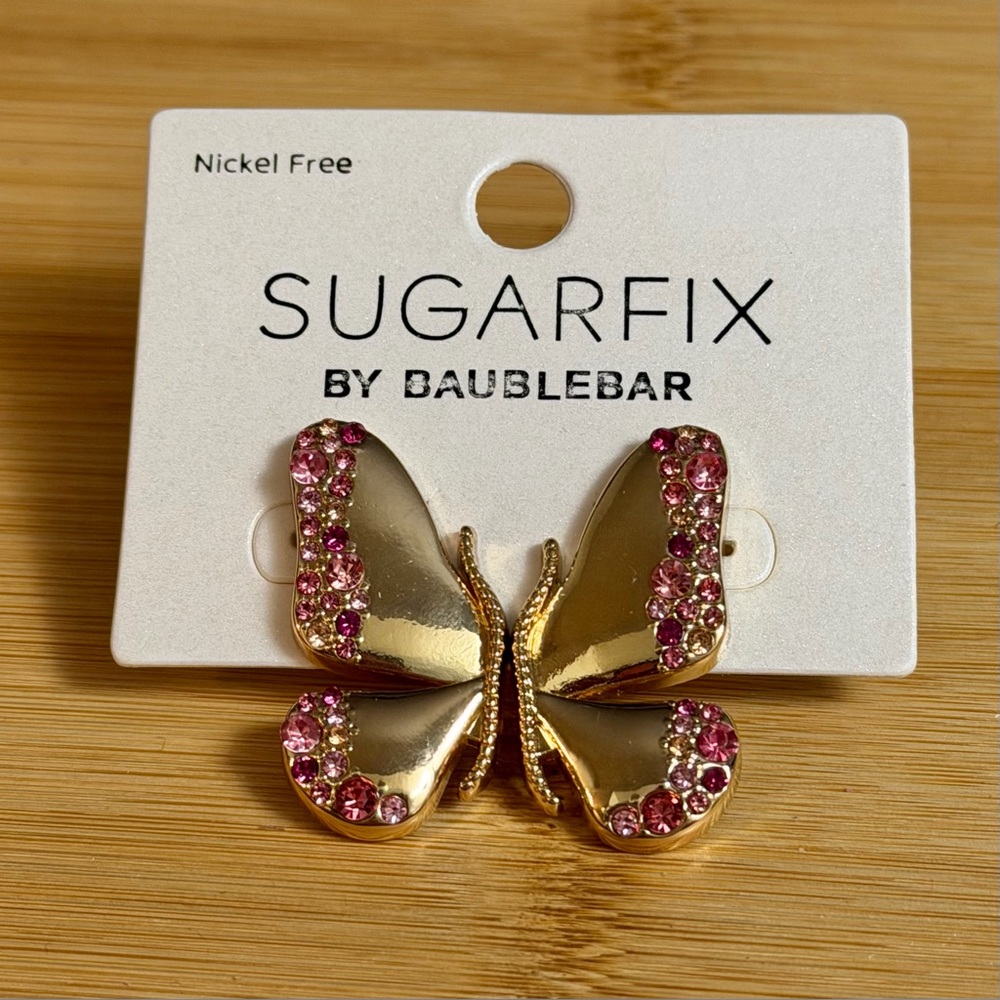 NWT SUGARFIX by BaubleBar Pink Rhinestone Butterfly Earrings